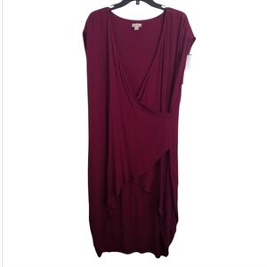 Holding Horses Elegant Burgundy Draped Asymmetrical Faux Wrap Dress Size Large